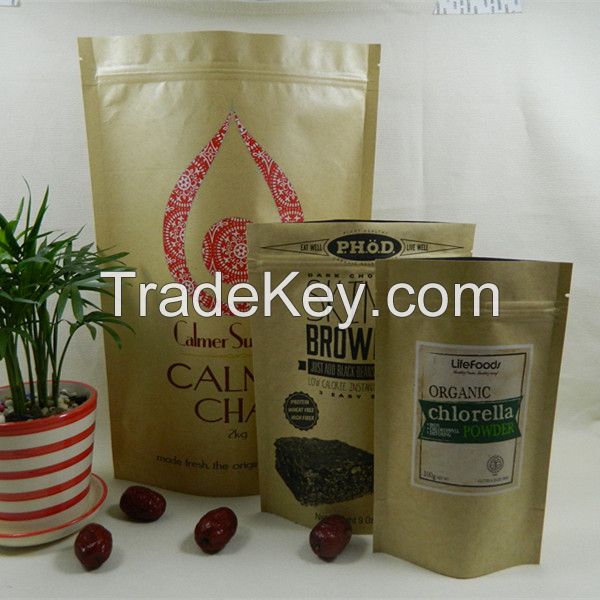 Stand up kraft paper bags with zipper for food