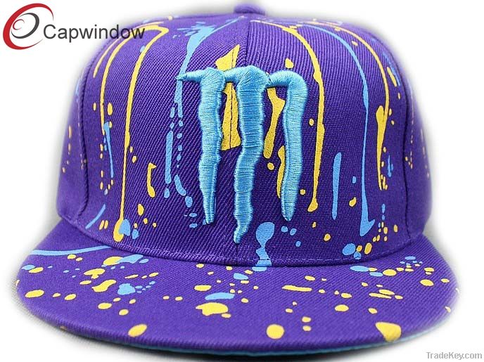 Colored Raindrop Printed Custom Snapback Hats With 3D Embroidery