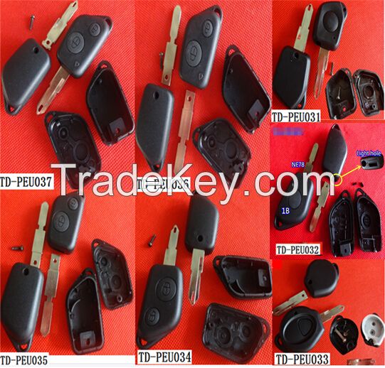 TD 1 button remote key shell fob case , replacement key blank for Peugeot