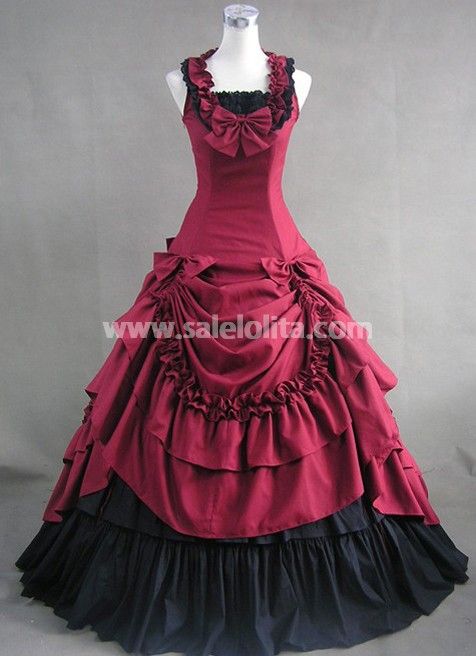 New Red And Black Sleeveless Floor-Length Cotton Victorian Gowns/Party