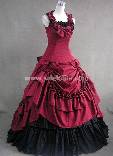 New Red And Black Sleeveless Floor-Length Cotton Victorian Gowns/Party