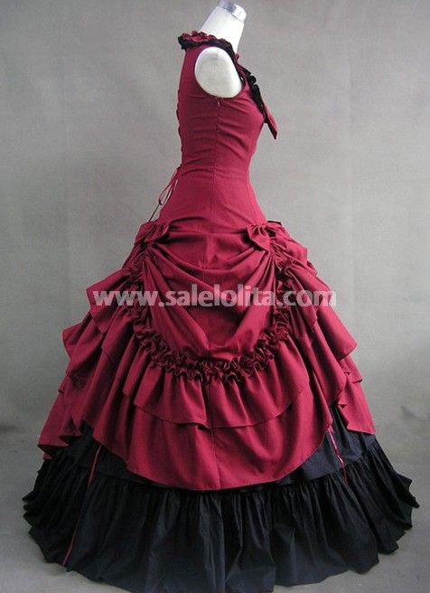 New Red And Black Sleeveless Floor-Length Cotton Victorian Gowns/Party