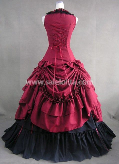 New Red And Black Sleeveless Floor-Length Cotton Victorian Gowns/Party