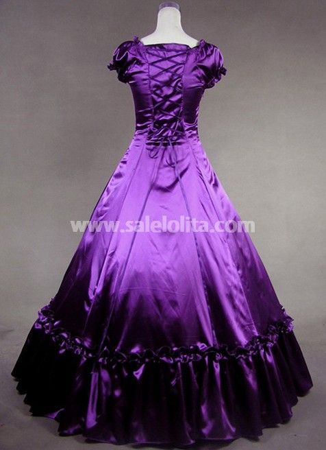 New Attractive Purple And Black Short Sleeve Victorian Dress For Sale
