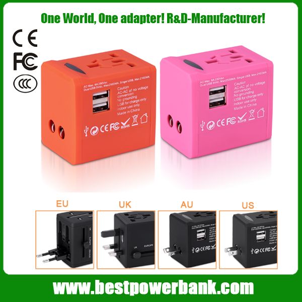 JY-188 colorful 5V 2.5A  multi plug universal travel adapter with dual usb 