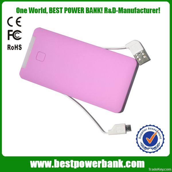 V6 Built-in Cables 6000mAh Portable Power bank for tablet/smartphones