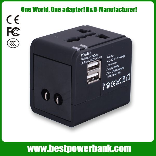 JY-148  5V/2.1A Worldwide international travel adapter with dual usb 