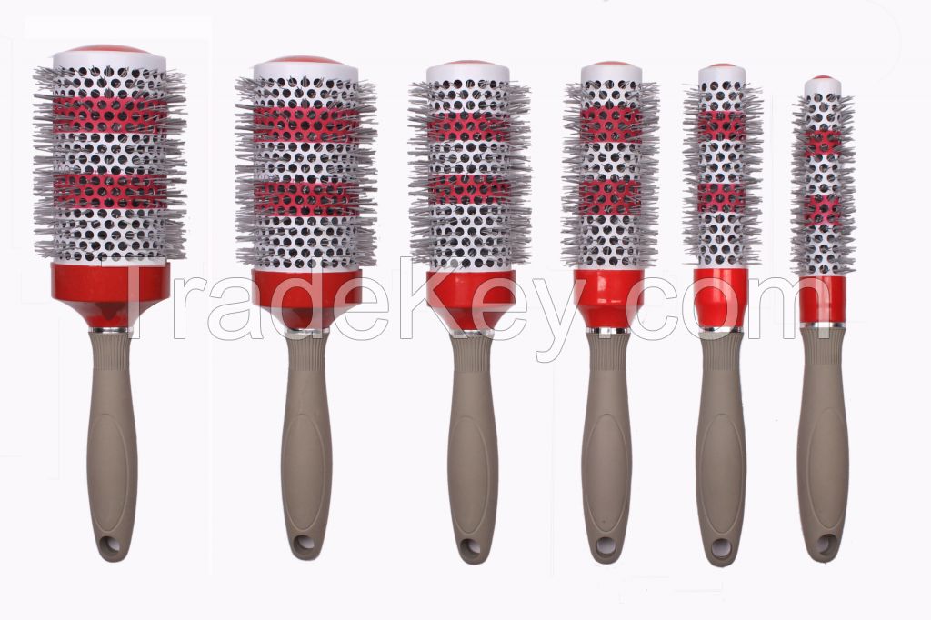 professional hair detangler brush with red ceramic coating round hand