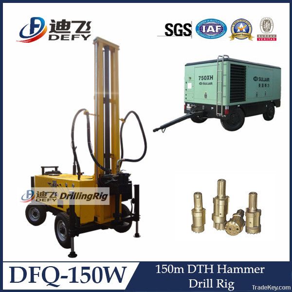 Trailer Mounted DTH Hammer Water Well Drilling Machine for Hard Rock