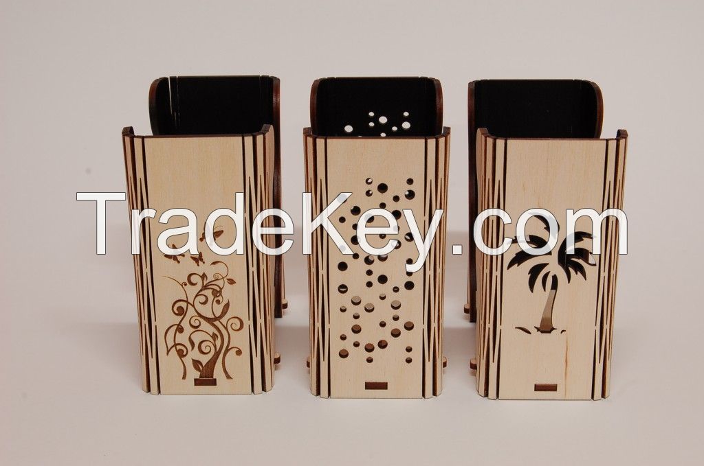 Laser cut wooden paper handkerchief holder with 3 different design