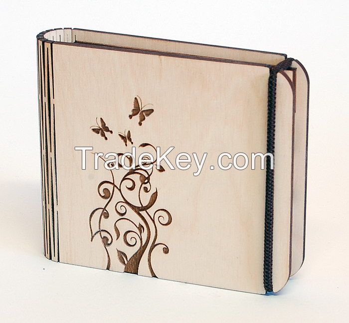 Laser cut wooden paper block holder with butterfly design