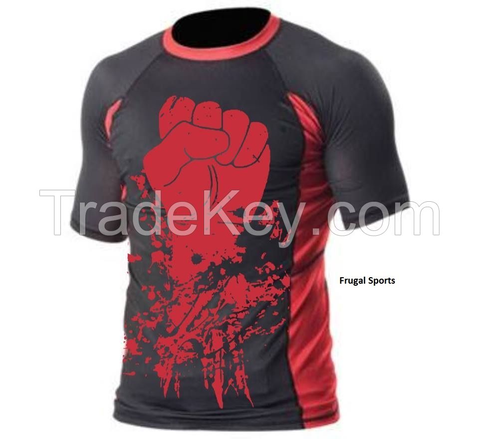 Custom MMA Rash Guard / high quantity sublimation compression short sleeve jersey!