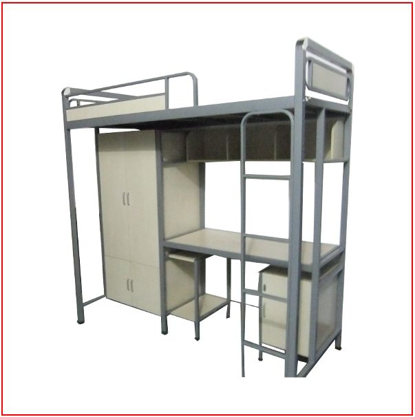 No Screws Twin Queen Metal Bunk Beds with Study Desk and Cabinet