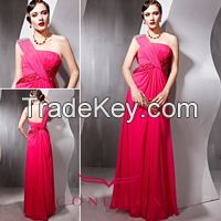 Hot Pink One shoulder sequined Long Formal Prom Dresses 