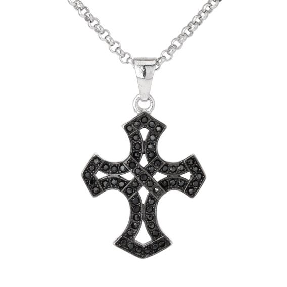 Sterling Silver Cross Black Cubic Zirconia Pendant