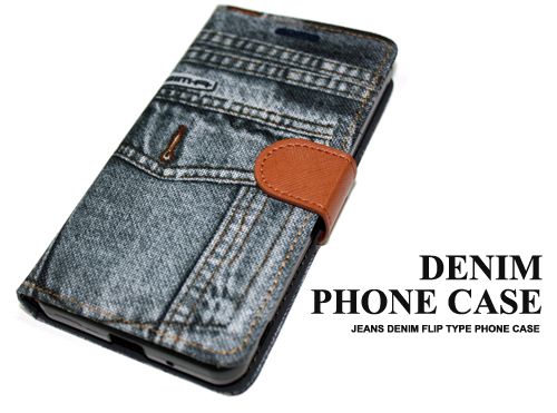 Jeans Denim Mobile Phone Case Wallet Type Card Slot Manetic Holder 