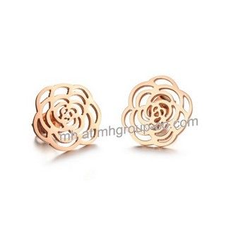 Fashion New Design 316L Stainless Steel Rose Gold Plated Stud Earrings Jewelry