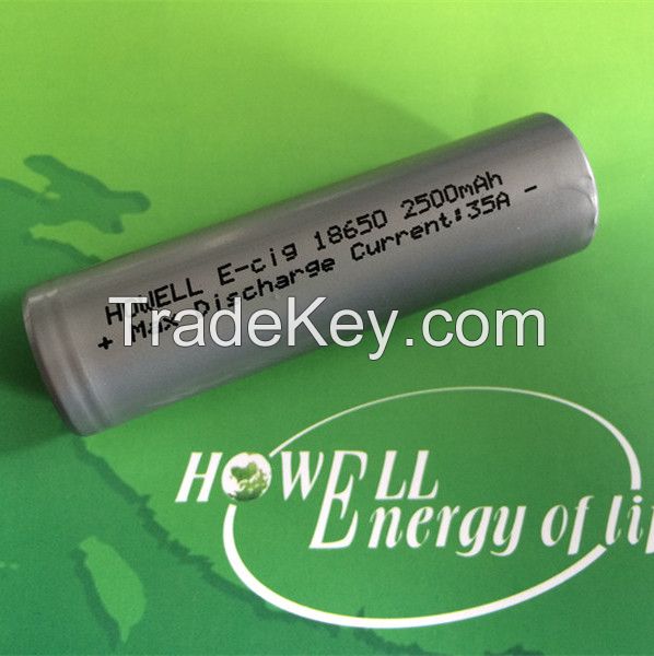 18650 Ecig battery 3.7V 2500mah with 35A discharge current