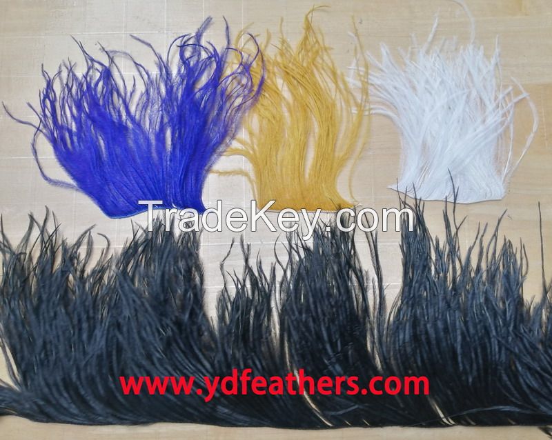 Partially Stripped Ostrich Feather Fringe Sewn On Cord From China
