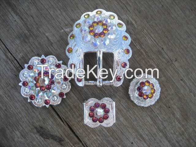 Crystal Silver Buckle Set