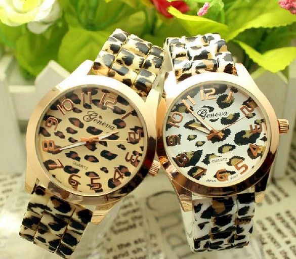 Colorful geneva leopard pattern silicone jelly watches rose gold gel leopard print watch 2014 New