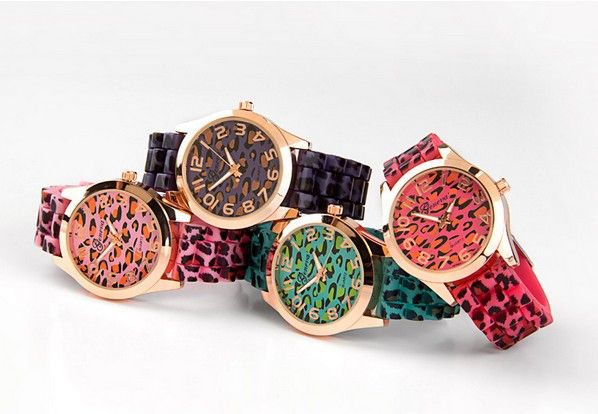 Colorful geneva leopard pattern silicone jelly watches rose gold gel leopard print watch 2014 New