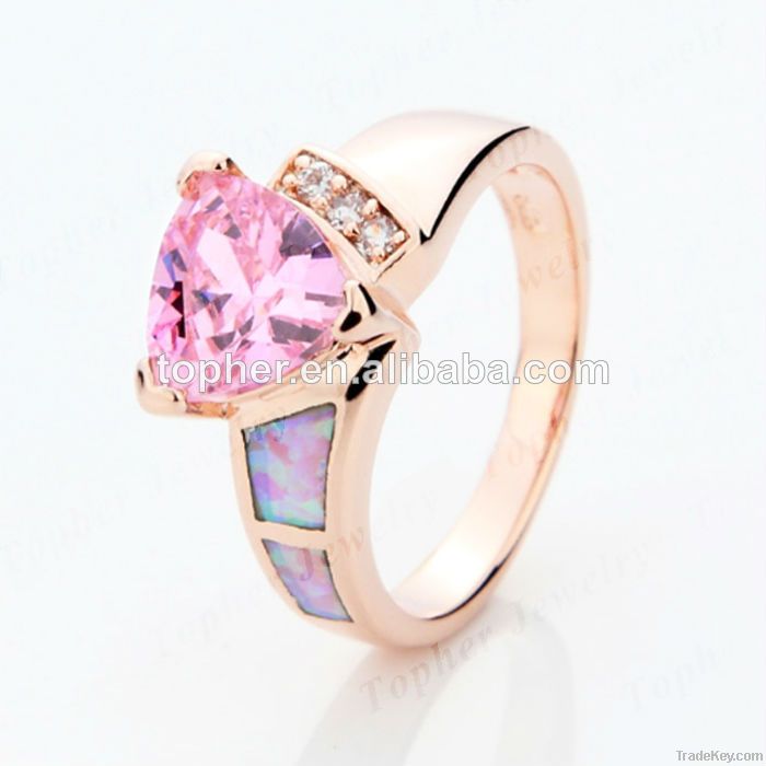 Plated Rose Gold Pave Diamond 925 Silver Jewelry Pink Fire Opal Rings
