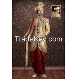 GOLDEN SHERWANI WITH DHOTI