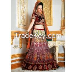 WHITE LEHENGA CHOLI WITH MULTICOLOR EMBROIDERY