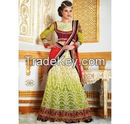 SHADED GREEN LEHENGA WITH RED DUPATTA