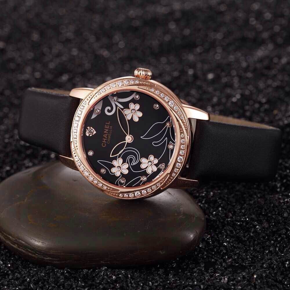 wholesale fashion flower lucky brand steel case watch,women quartz watch ,sapphire mirror leather band water resistant watch 