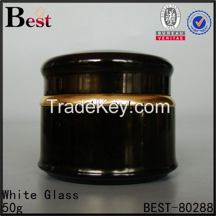  wholesale skin care lightening whitening face cream jar, fancy empaty containers, 2015 newest black cover glass cream jars 50g