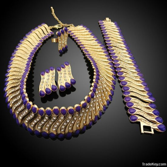 Europ fine purple rhinestone noble wedding golden jewelry set