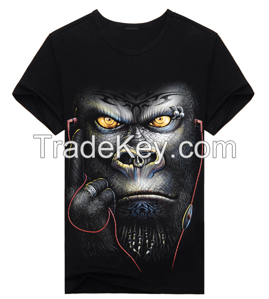 New 3D mens black cotton T-shirt printed shirt Night Gorilla light luminous T-shirt