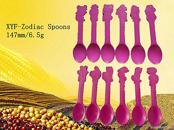 biodegradable plastic colorful icecream yoqurt zodiac spoons for child