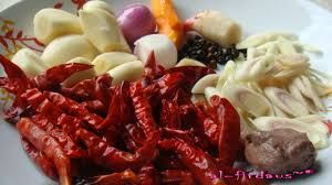 Red chili and Red onions and garlic Product of Thailand