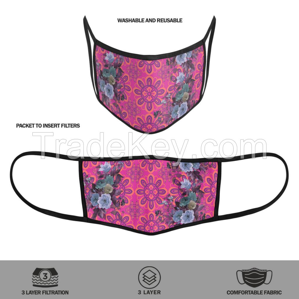 Pink and Blue Floral Reusable Printed Face Mask 