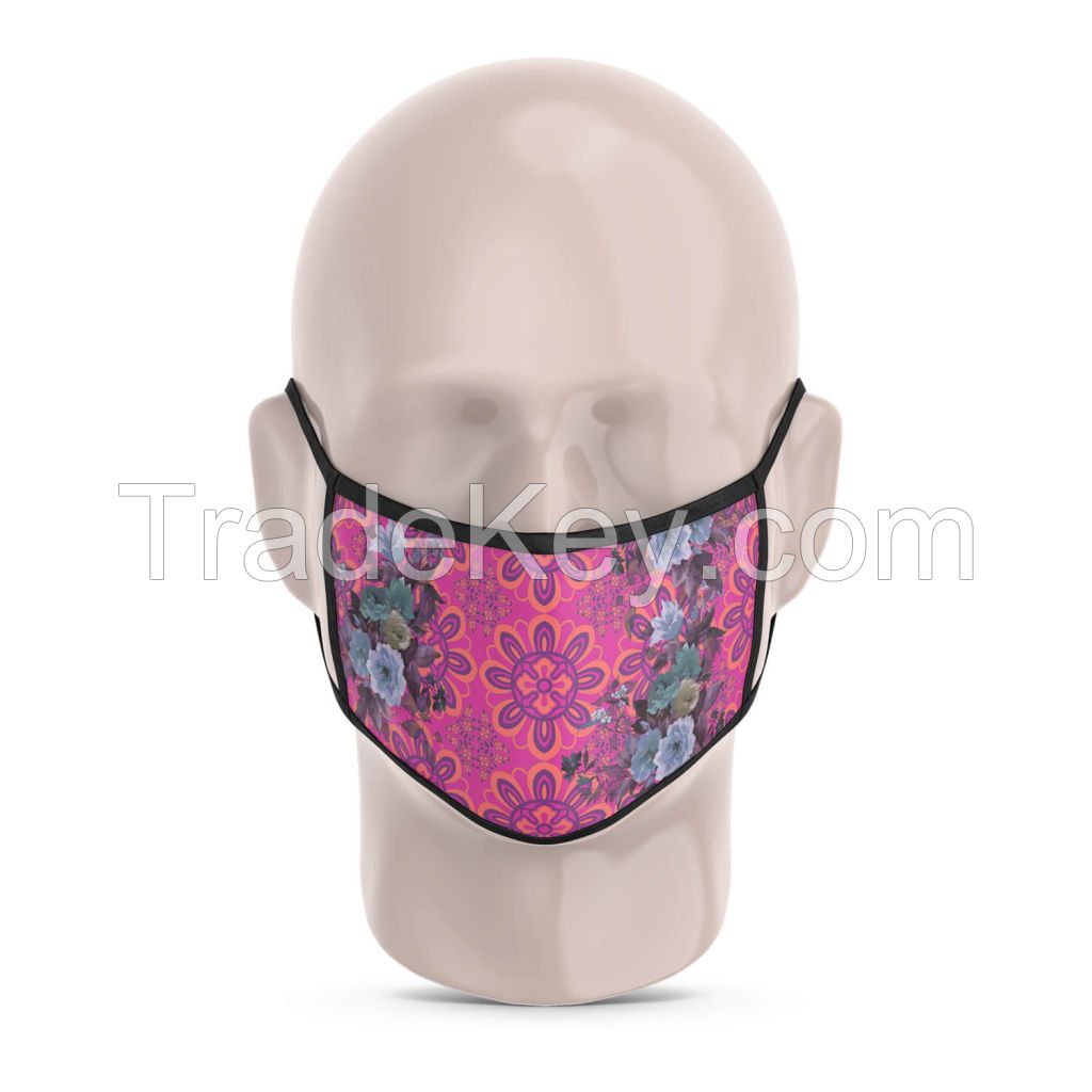 Pink and Blue Floral Reusable Printed Face Mask