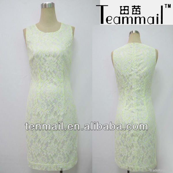 Good handfeel soft green lace dress for lady