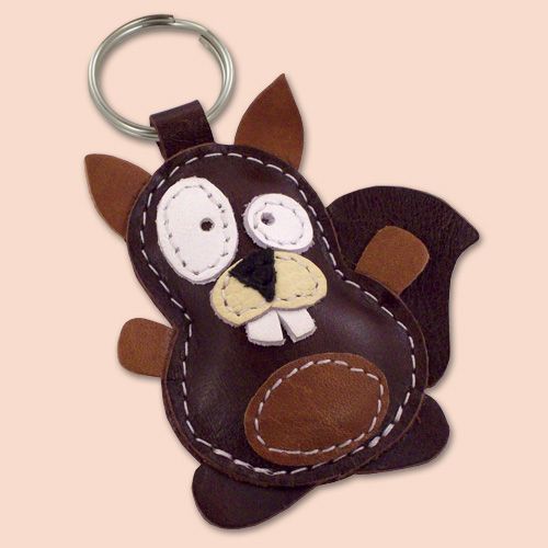 Sweet Little Brown Squirrel Leather Animal Keychain