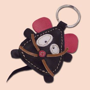 Cute Little Black Mouse Leather Animal Keychain 