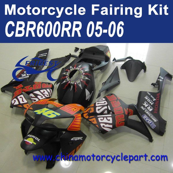 CBR600RR 2005 2006 ROSSI MATTE BLACK Aftermarket Motorcycle Fairings 