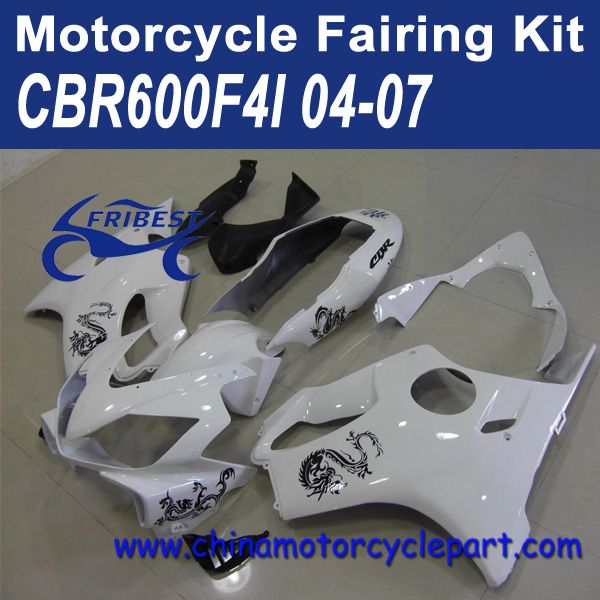 CBR600F4I 2004 2005 2006 2007 WHITE WITH BLACK DRAGON Motorcycle Fairing Kit 