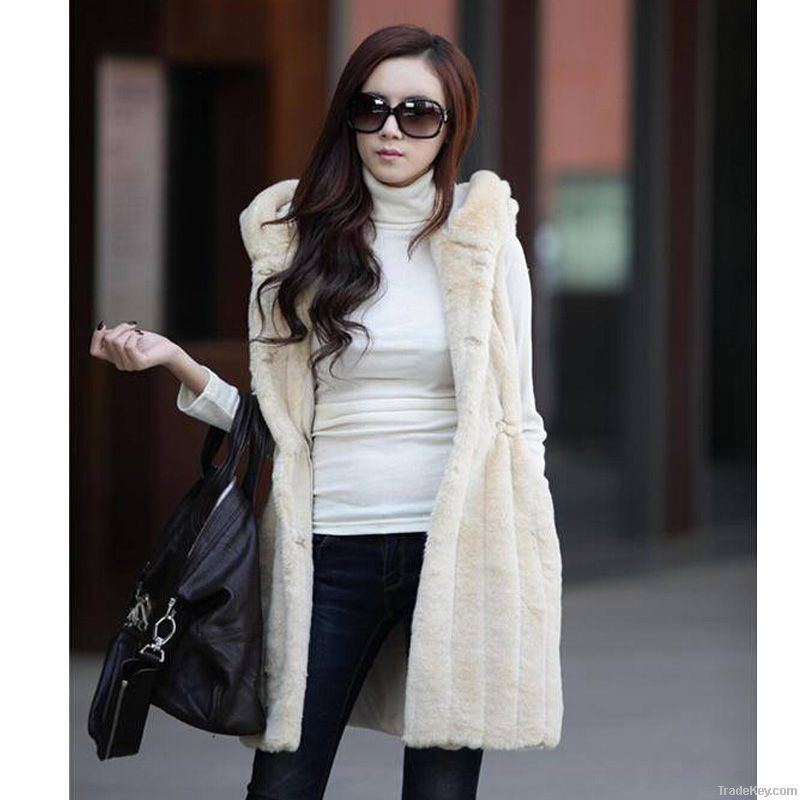 2017new imitation fur coat vest and long sections vertical stripe hoo