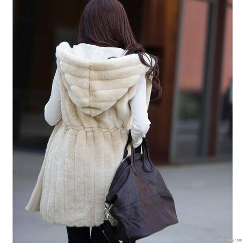 2017new imitation fur coat vest and long sections vertical stripe hoo