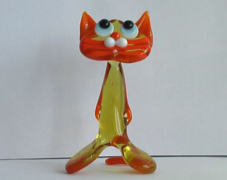 Hand-Blown Art Glass Standing Cat