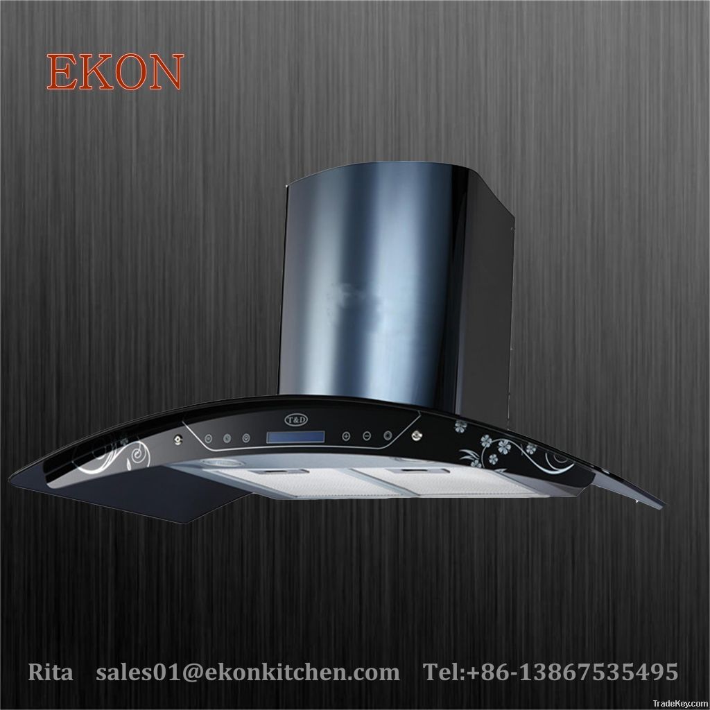 900mm Black Stainless Steel Kitchen Range Hood with Flower Painted