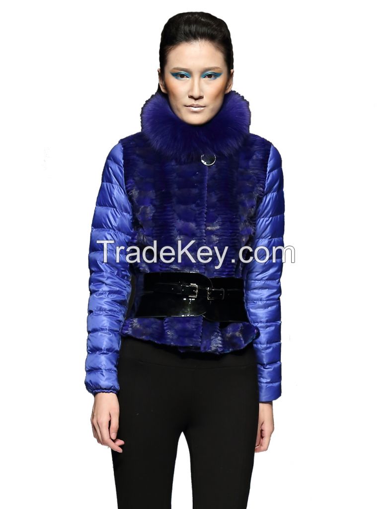 mink coat with down feather sleeves fox collar