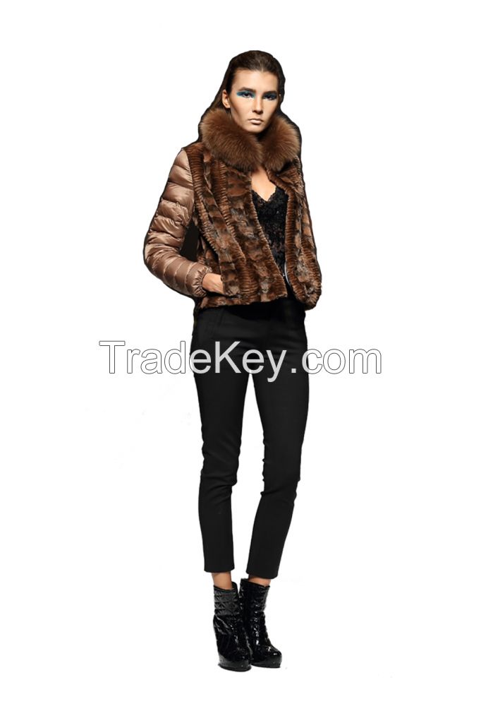 mink coat with down feather sleeves fox collar