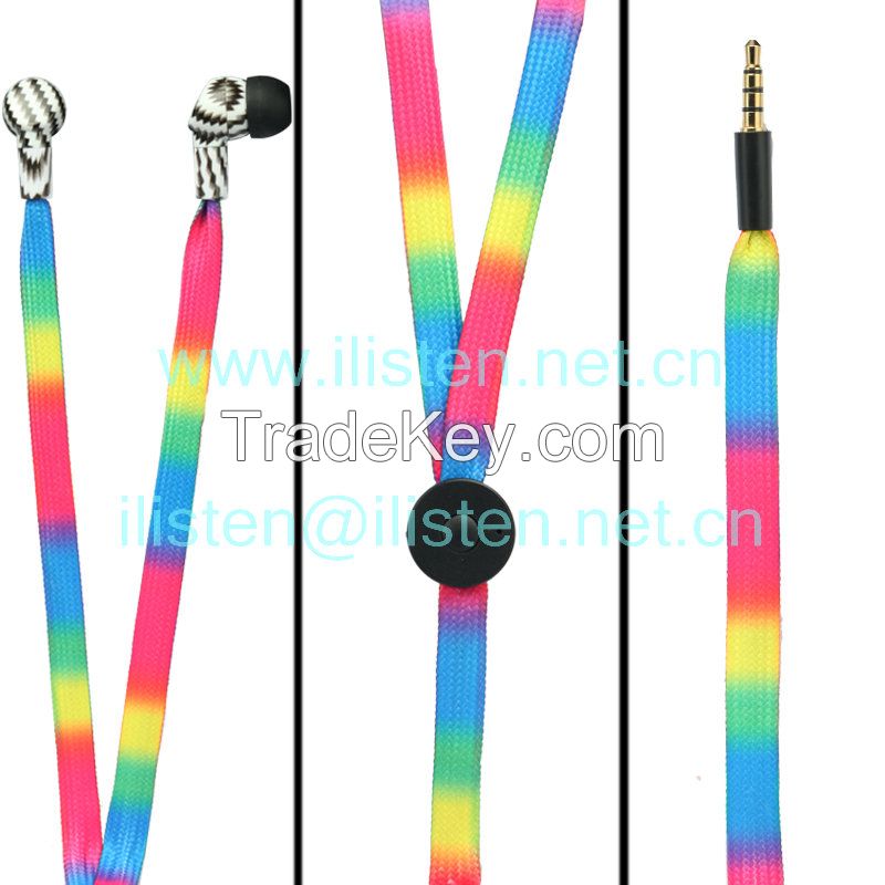 The newest 2016 fashionable colorful shoelace earphone with mic
